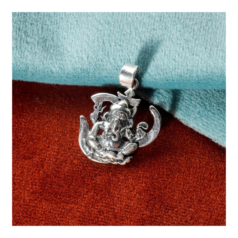 JSAJ Silver 925 Sterling Silver GOD PENDENT LOCKET GANESH JI GANPATI JI BAPA MORIYA IN SMALL SIZE UNISEX PENDENT for Good Health and Wealth