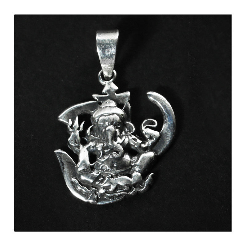 JSAJ Silver 925 Sterling Silver GOD PENDENT LOCKET GANESH JI GANPATI JI BAPA MORIYA IN SMALL SIZE UNISEX PENDENT for Good Health and Wealth