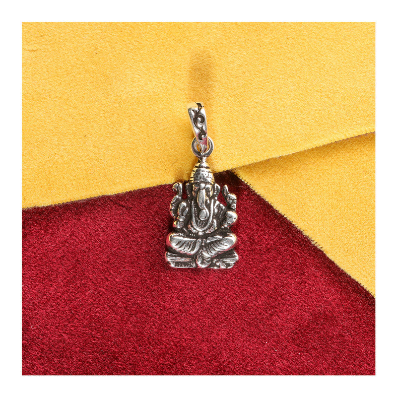 JSAJ Silver 925 Sterling Silver GOD PENDENT LOCKET GANESH JI GANPATI JI BAPA MORIYA IN SMALL SIZE UNISEX PENDENT for Good Health and Wealth