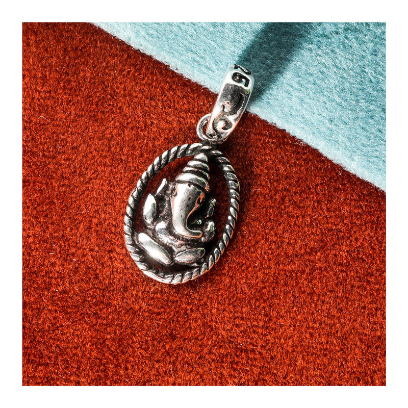 JSAJ Silver 925 Sterling Silver GOD PENDENT LOCKET GANESH JI GANPATI JI BAPA MORIYA IN SMALL SIZE UNISEX PENDENT for Good Health and Wealth