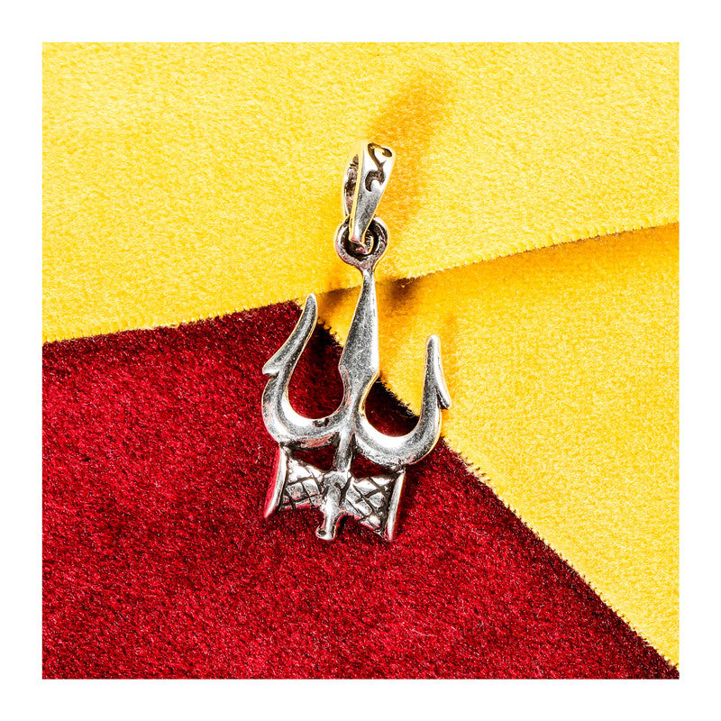 JSAJ Silver 925 Sterling Silver GOD PENDENT LOCKET LORD SHIVJI TRISHUL WITH DAMRU IN SMALL SIZE UNISEX PENDENT