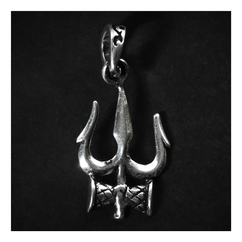 JSAJ Silver 925 Sterling Silver GOD PENDENT LOCKET LORD SHIVJI TRISHUL WITH DAMRU IN SMALL SIZE UNISEX PENDENT