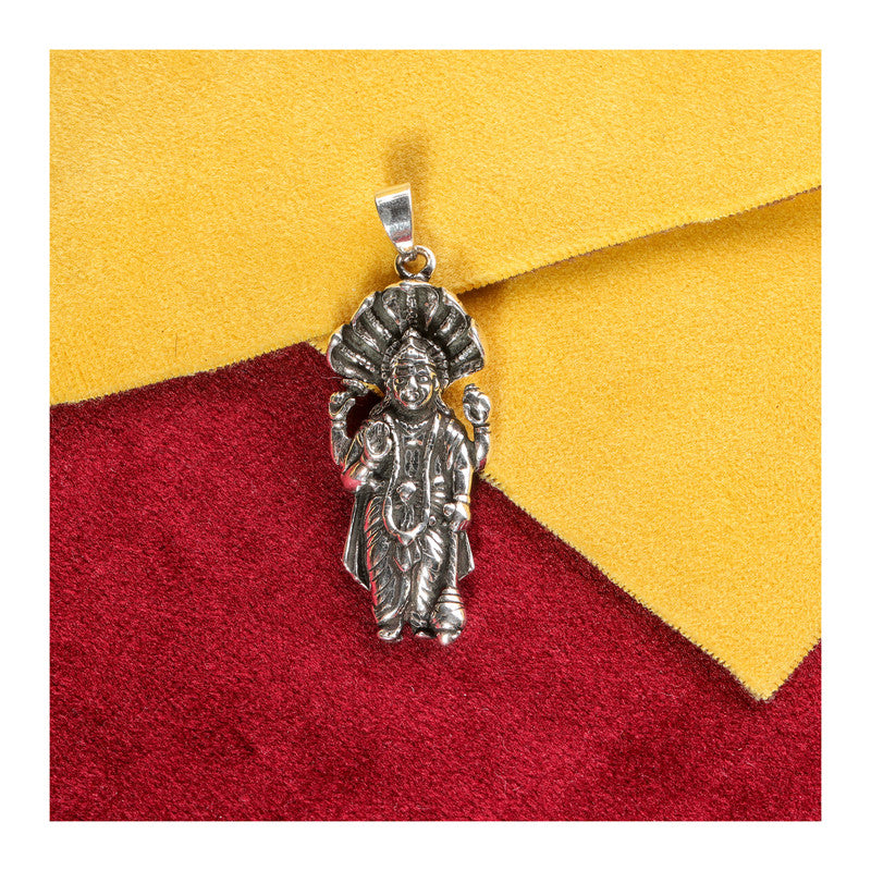 JSAJ Silver 925 Sterling Silver GOD PENDENT LOCKET LORD VISHNUJI IN MEDIUM SIZE UNISEX PENDENT