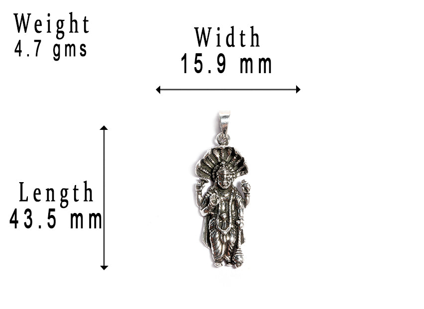 JSAJ Silver 925 Sterling Silver GOD PENDENT LOCKET LORD VISHNUJI IN MEDIUM SIZE UNISEX PENDENT