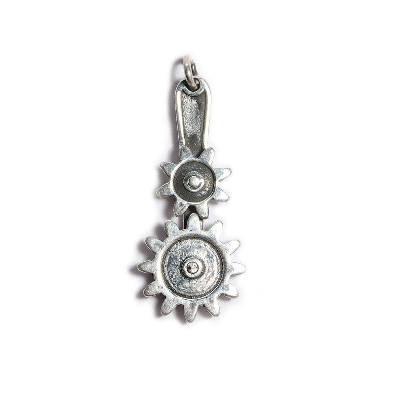 JSAJ Silver 925 Sterling Silver GEAR LOCKET DOUBLE WHEEL PENDANT IN MEDIUM SIZE UNISEX PENDENT