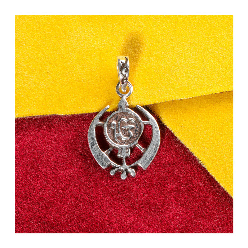 JSAJ Silver 925 Sterling Silver GOD PENDENT LOCKET KHANDA SAHIB WITH EK OM KAR IN MEDIUM SIZE UNISEX PENDENT
