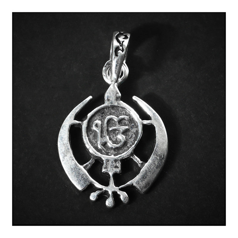 JSAJ Silver 925 Sterling Silver GOD PENDENT LOCKET KHANDA SAHIB WITH EK OM KAR IN MEDIUM SIZE UNISEX PENDENT