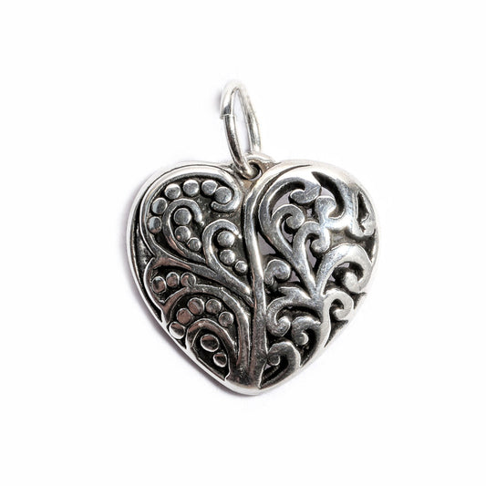 JSAJ Silver 925 Sterling Silver JAALI N BOX HEART DESIGN PENDENT WITH FOLWER DESIGN IN MEDIUM SIZE UNISEX PENDENT