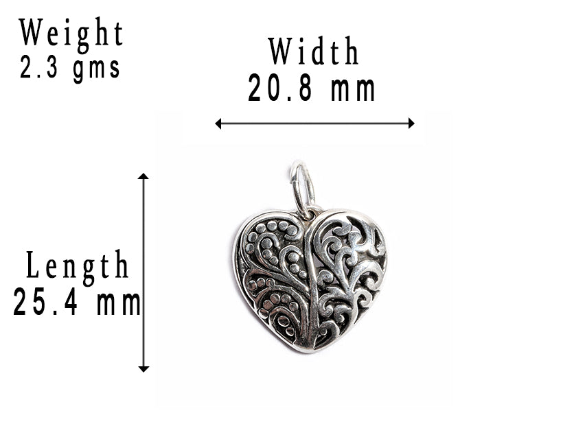 JSAJ Silver 925 Sterling Silver JAALI N BOX HEART DESIGN PENDENT WITH FOLWER DESIGN IN MEDIUM SIZE UNISEX PENDENT