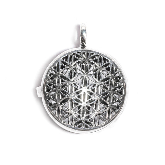 JSAJ Silver 925 Sterling Silver JAALI N BOX Pandent Flower of life CIRLCE PENDENT WITH PHOTO FRAME STYLE IN MEDIUM SIZE UNISEX PENDENT