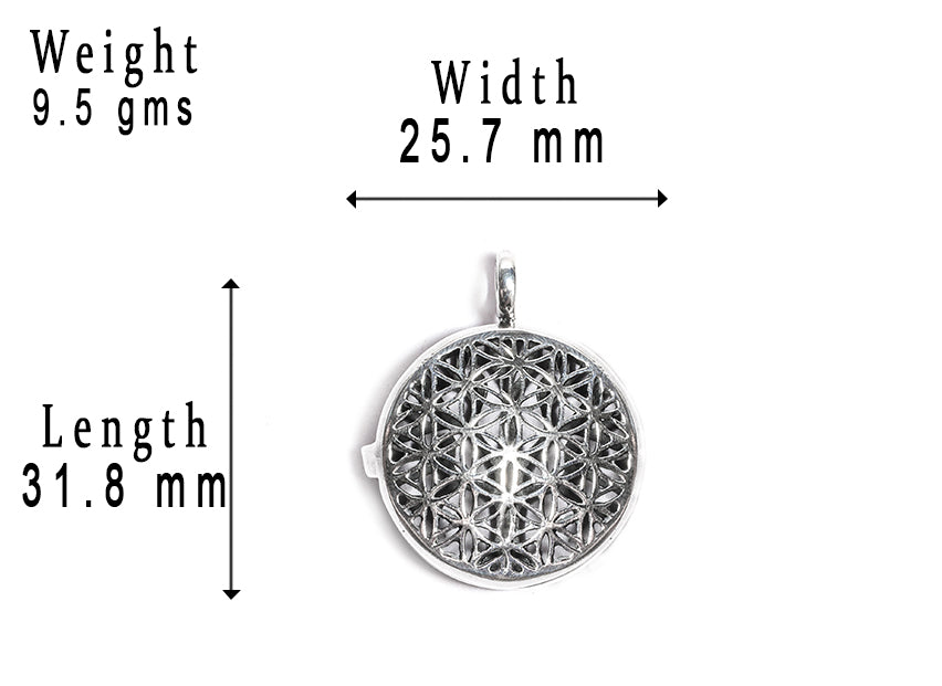 JSAJ Silver 925 Sterling Silver JAALI N BOX Pandent Flower of life CIRLCE PENDENT WITH PHOTO FRAME STYLE IN MEDIUM SIZE UNISEX PENDENT