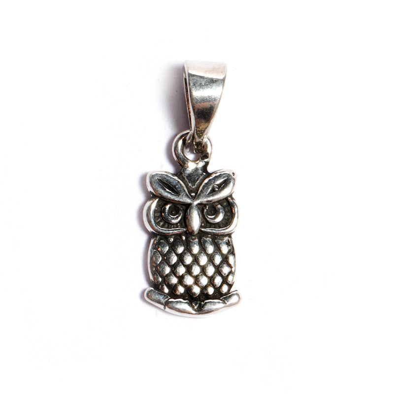 JSAJ Silver 925 Sterling Silver ANIMAL PENDANT OWL ULLU IN SMALL SIZE UNISEX PENDENT