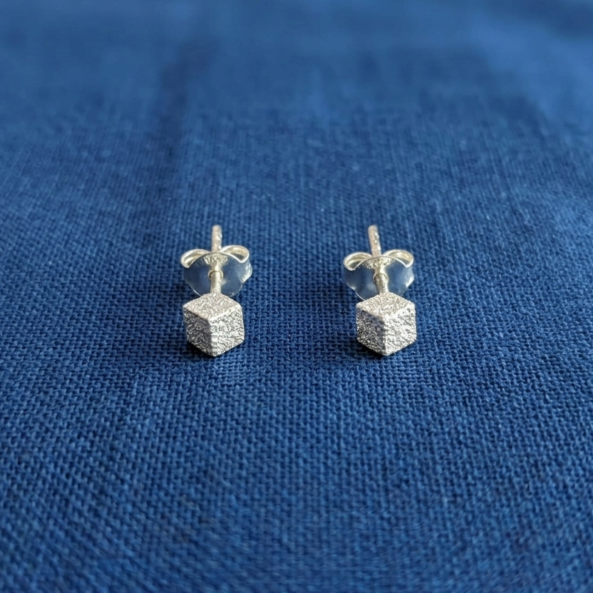 JSAJ JSAJ 925 Sterling Silver Square Frosted Studs for Girls and Women