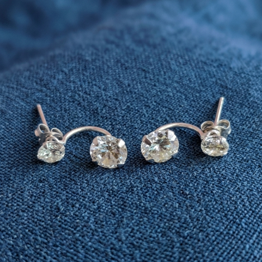 JSAJ 925 sterling silver double stone zirconia stud tops for girls and women