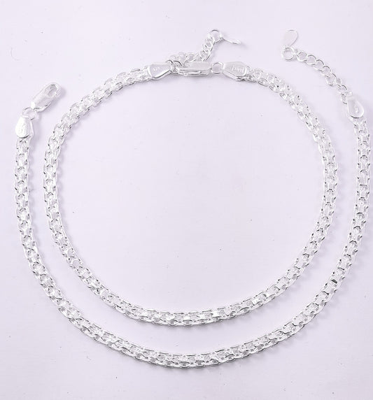 JSAJ 925 STERLING SILVER PATTA CHAIN ANKLET FOR GIRLS AND WOMENS