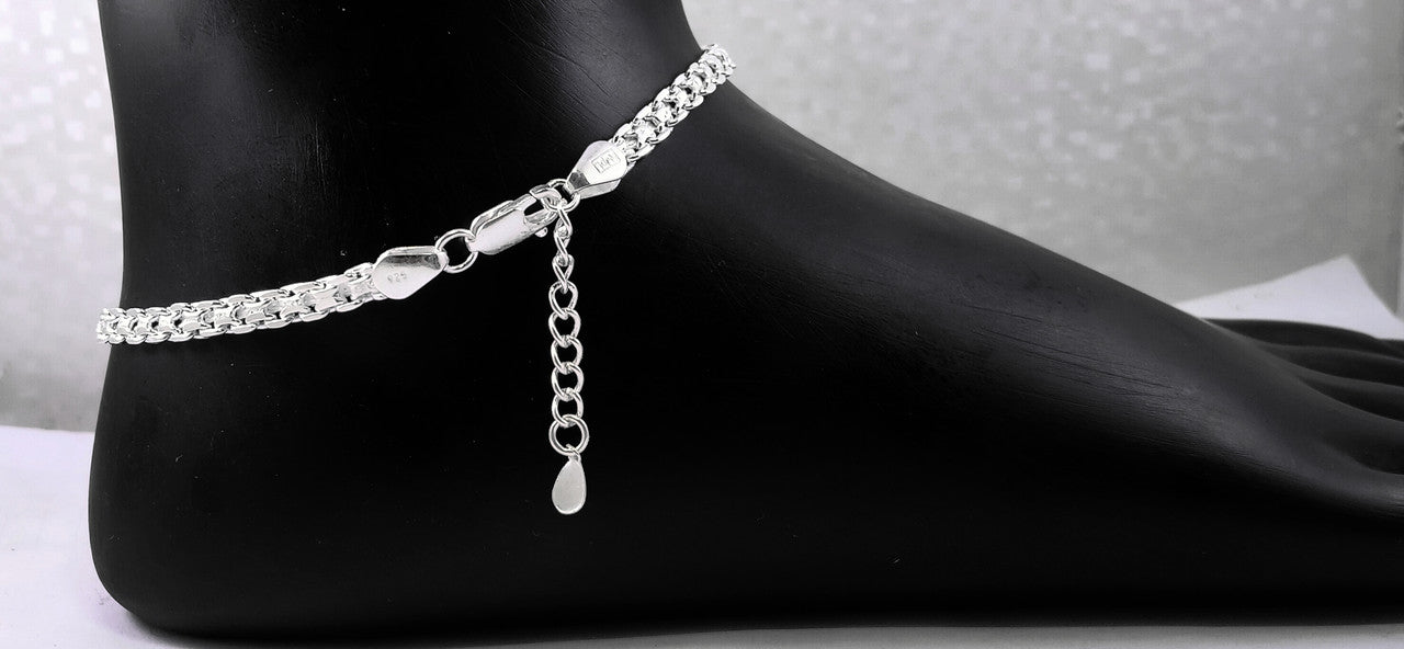 JSAJ 925 STERLING SILVER PATTA CHAIN ANKLET FOR GIRLS AND WOMENS