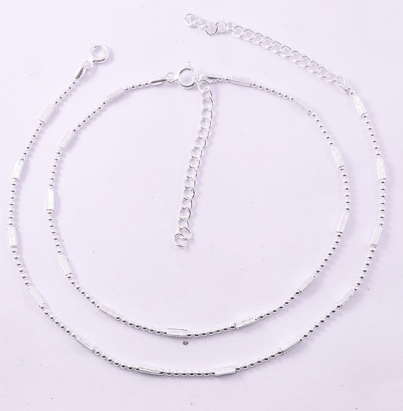 JSAJ 925 STERLING SILVER CLIPPING BALL CHAIN WITH PIPE ANKLET FOR GIRLS AND WOMENS