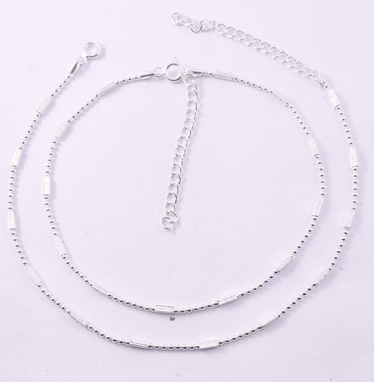 JSAJ 925 STERLING SILVER CLIPPING BALL CHAIN WITH PIPE ANKLET FOR GIRLS AND WOMENS