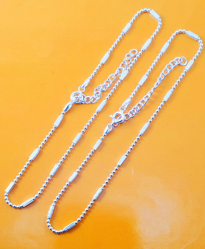 JSAJ 925 STERLING SILVER CLIPPING BALL CHAIN WITH PIPE ANKLET FOR GIRLS AND WOMENS