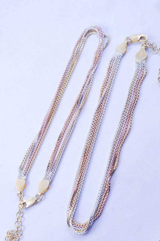 JSAJ 925 STERLING SILVER TWO TONE 5 LINE THICK CHAIN ANKLET FOR GIRLS AND WOMENS