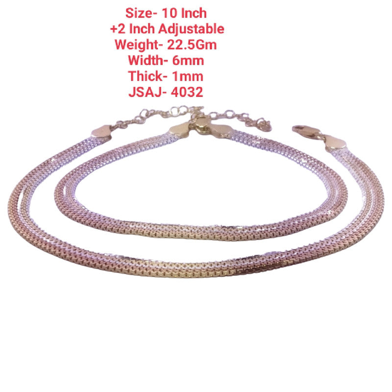 JSAJ 925 STERLING SILVER TWO TONE 5 LINE THICK CHAIN ANKLET FOR GIRLS AND WOMENS