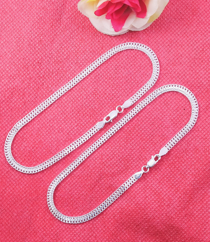 JSAJ 925 STERLING SILVER FLAT THICK ZALI DESIGN CHAIN ANKLET FOR GIRLS AND WOMENS