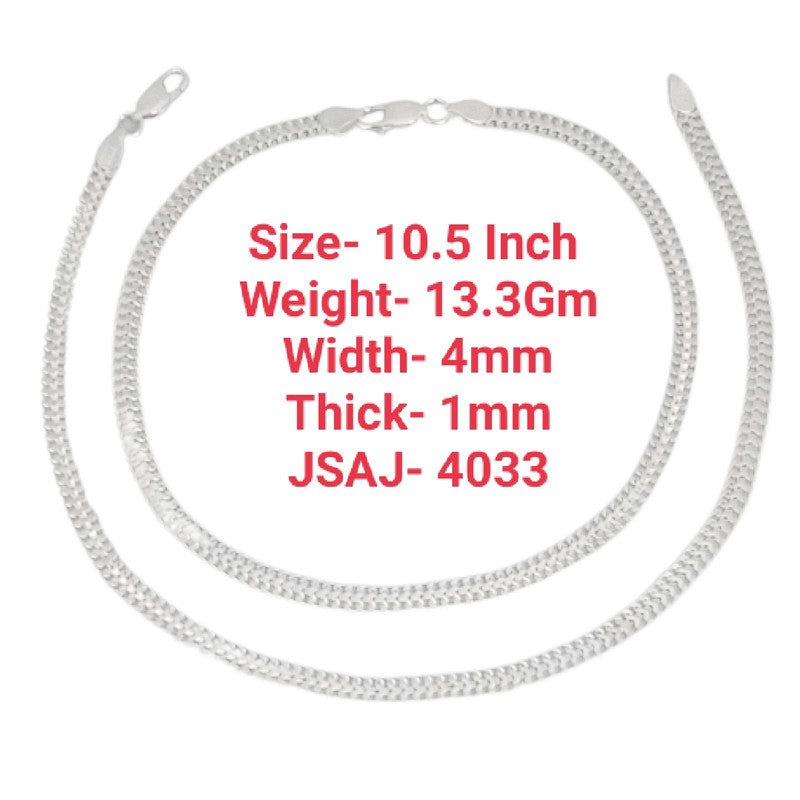 JSAJ 925 STERLING SILVER FLAT THICK ZALI DESIGN CHAIN ANKLET FOR GIRLS AND WOMENS