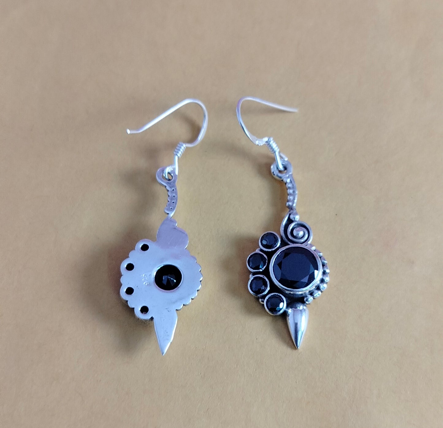 JSAJ 92.5 Sterling Silver Green onyx stone with Zercon stone Earring Tops Hanging Womens Earrings