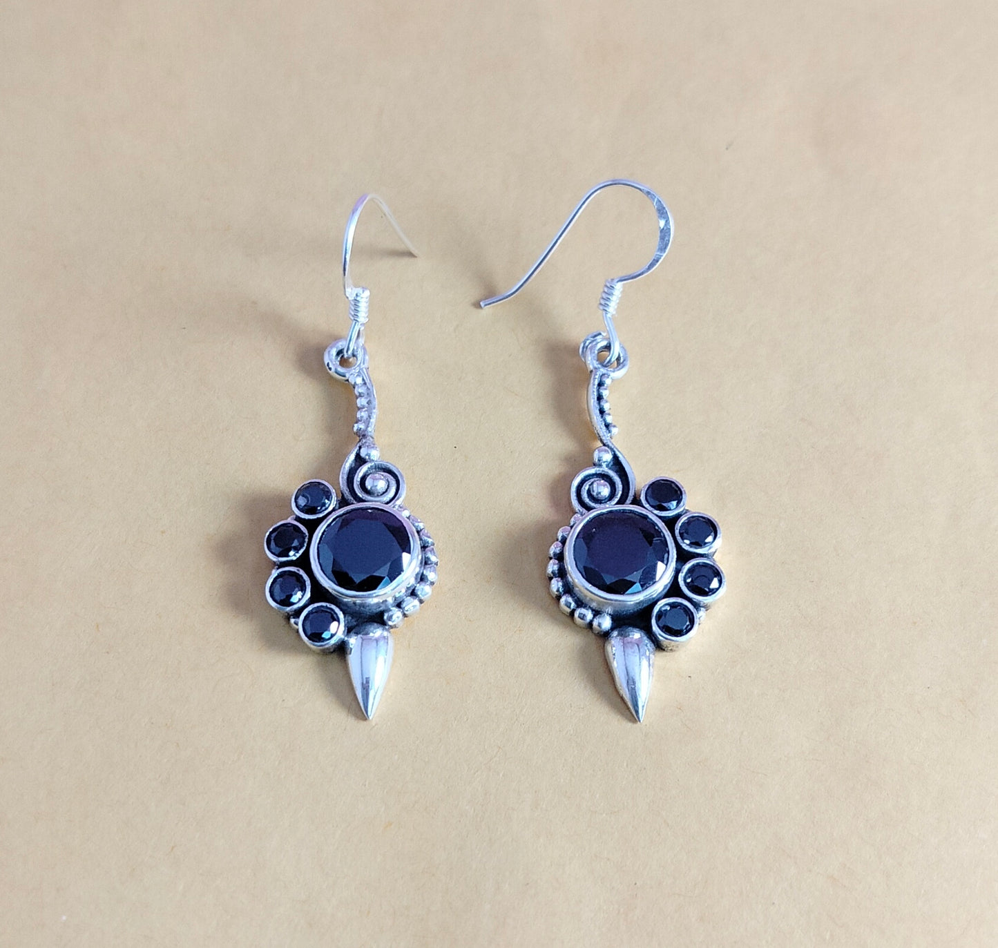 JSAJ 92.5 Sterling Silver Green onyx stone with Zercon stone Earring Tops Hanging Womens Earrings