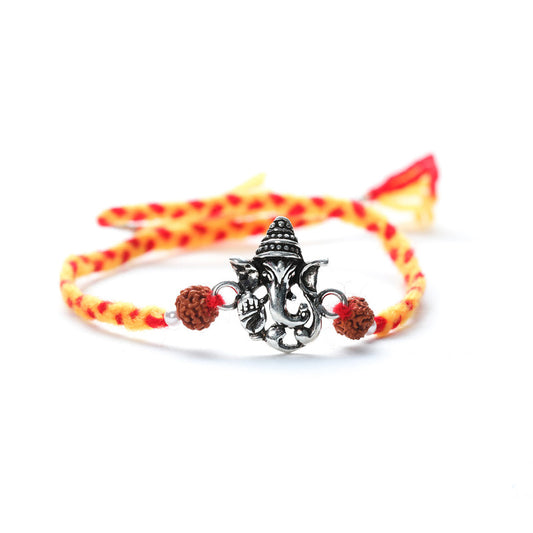 JSAJ 925 Sterling Silver MUKUT GANESHA RAKHI