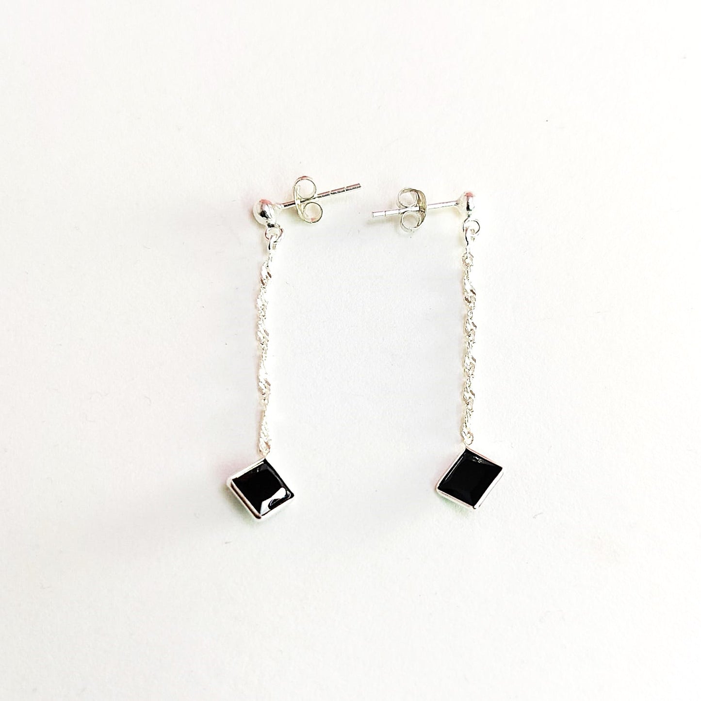 JSAJ 925 sterling silver black onyx square stone hanging dangler earrings for girls and women