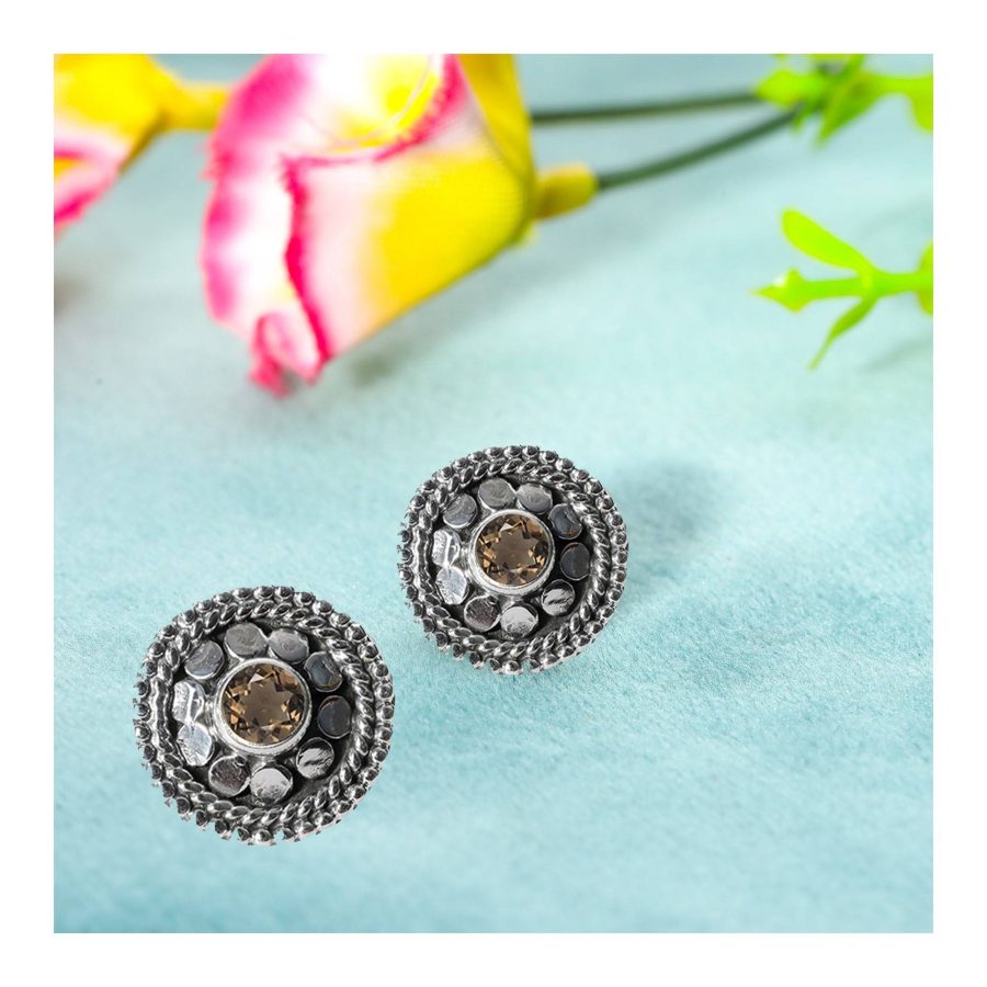 Sterling silver SMOKEY STONE STUDD TOPS for Girls and Womens - Image 2
