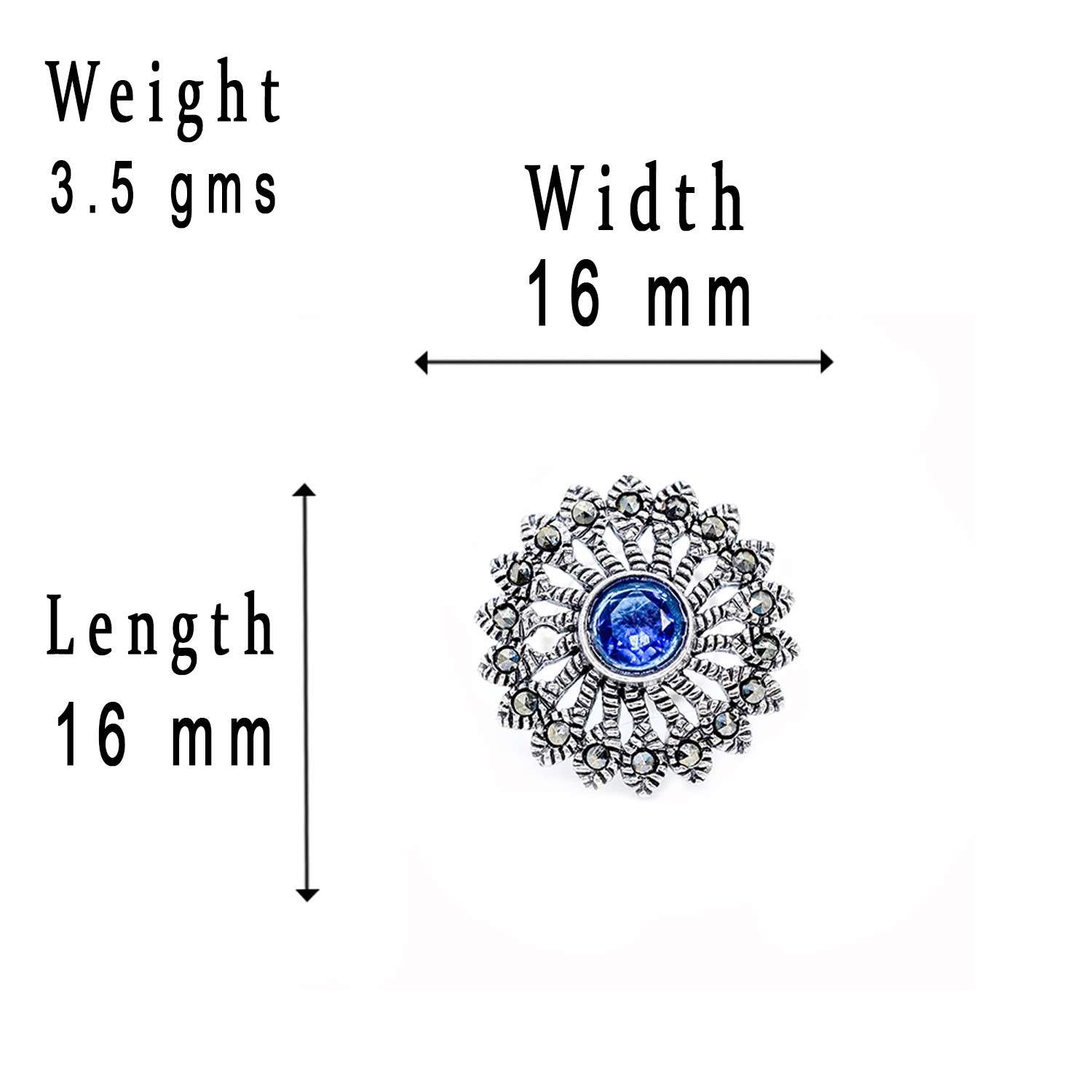 92.5 STERLING SILVER SAPPHIRE WITH MARACASITE STONE WIRE NOSE PIN FOR GIRLS AND WOMENS - Image 5