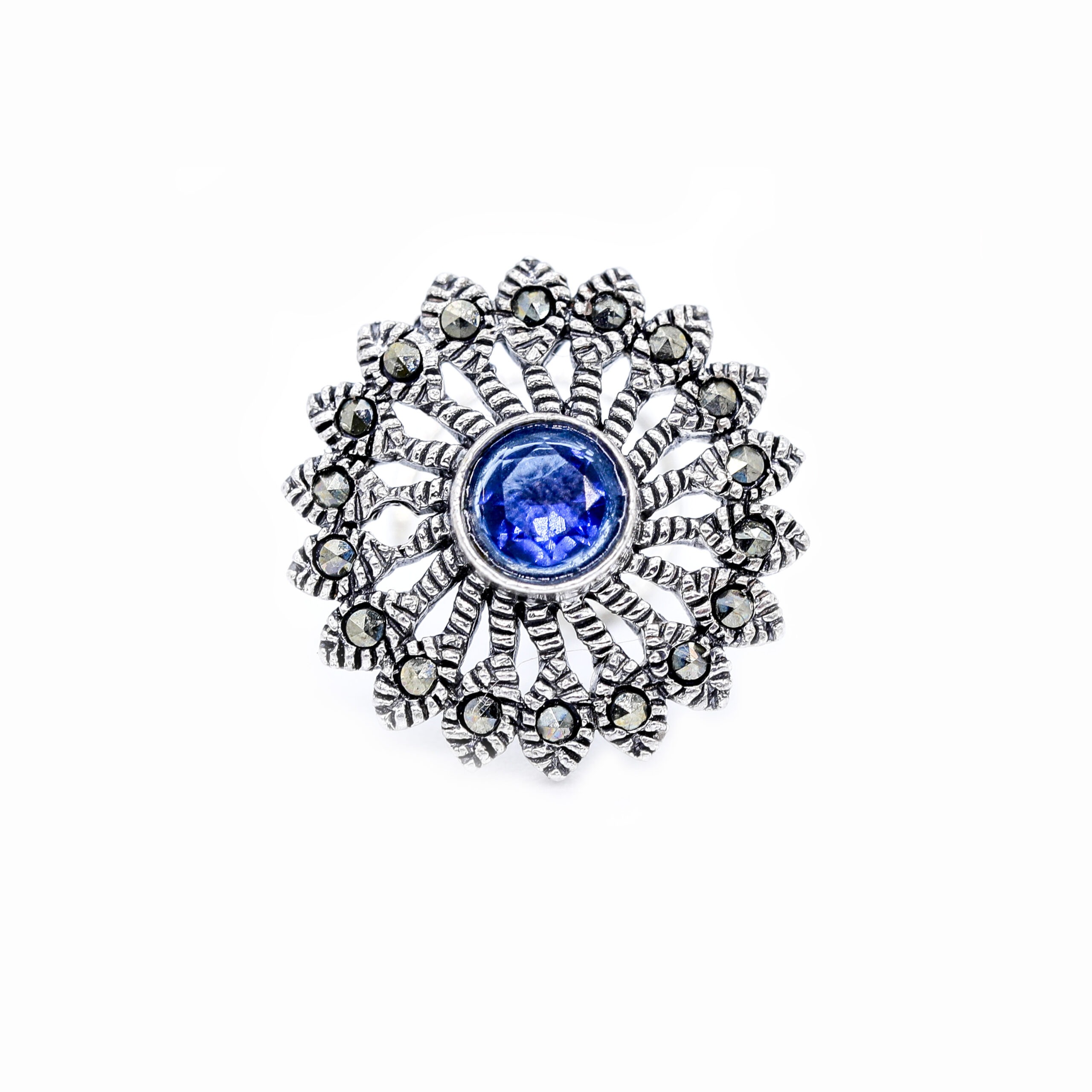 92.5 STERLING SILVER SAPPHIRE WITH MARACASITE STONE WIRE NOSE PIN FOR GIRLS AND WOMENS