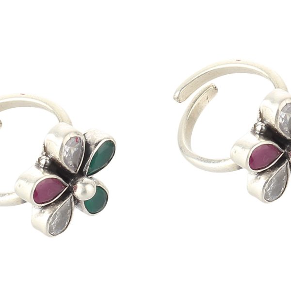 Toe ring Chutki bichiya 925 Sterling silver GREEN ONYX ZIRCONIA AND RUBY STONE multi colour toe ring For womens Comfortable durable