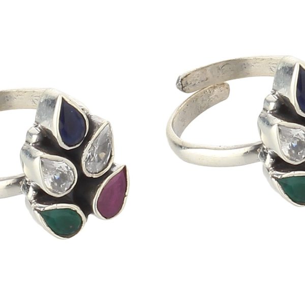 Toe ring Chutki bichiya 925 Sterling silver GREEN ONYX ZIRCONIA and RUBY STONE MULTICOLOUR TOERING For womens Comfortable durable