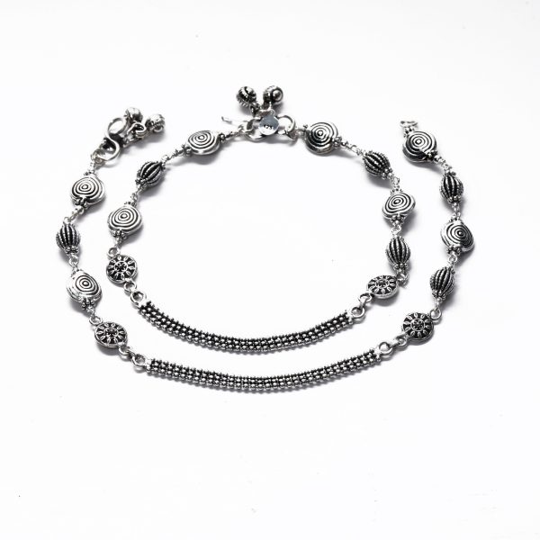 Silver 925 Sterling Silver DHAULAK & Spiral Anklet for Womens Girls  handmade Anklet Payal