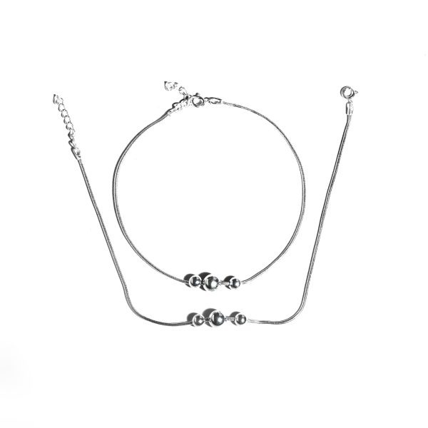 Silver 925 Sterling Silver 3 Ball Snake Chain Anklet for WomensGirls handmade Anklet Payal