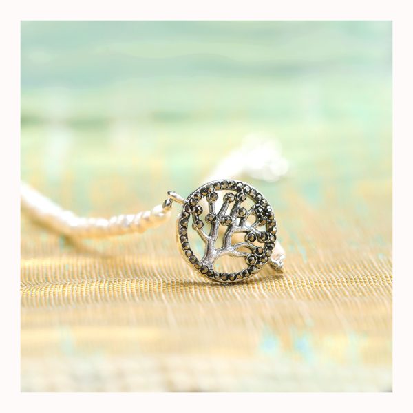 Tree of life marcasite and pearl bracelet 92.5 Sterling Silver marcasite and pearl flexible bracelet for Girls Women's Comfortable Durable