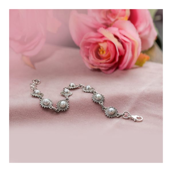 Pearl bracelet 92.5 Sterling Silver bracelet with handwork  Girls Women's Comfortable Durable