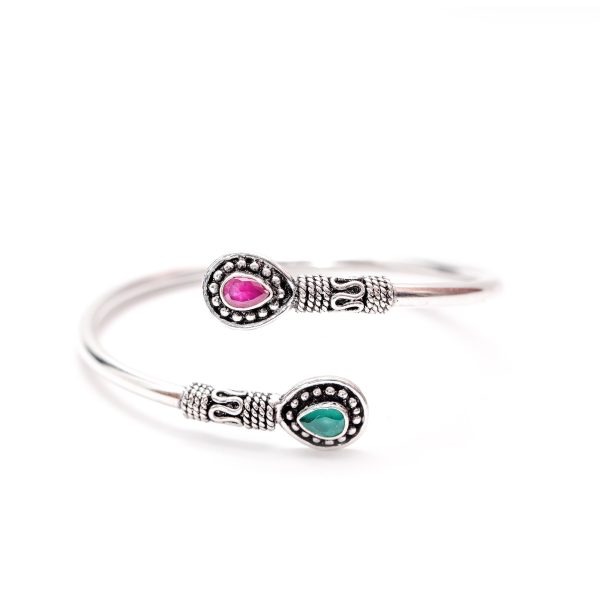 92.5 Sterling Silver a Flexible bangle multi green onyx  ruby stonedustable unbreakable girls and women