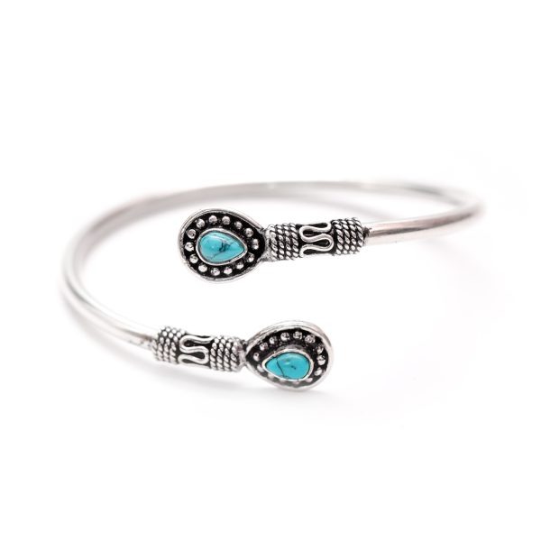 92.5 Sterling Silver Flexible bangle Feroza turquoise stone unbreakable for girls and women
