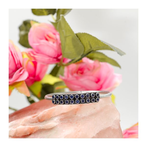 92.5 Sterling Silver Flexible bangle sapphire stone band style adustable  unbreakable for girls and women