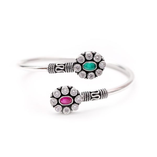 92.5 Sterling Silver Multi colour ruby green onyx Zircon flexible handmade bangle adjustable  unbreakable for girls and women