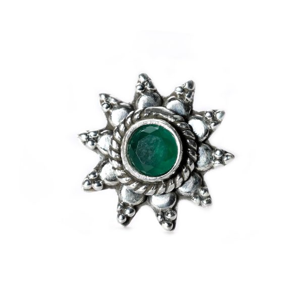 SILVER NOSE PIN WIRE NOSE PIN STERLING SILVER 925 SILVER GREEN ONYX NOSE PIN FOR GIRLS AND WOMENS