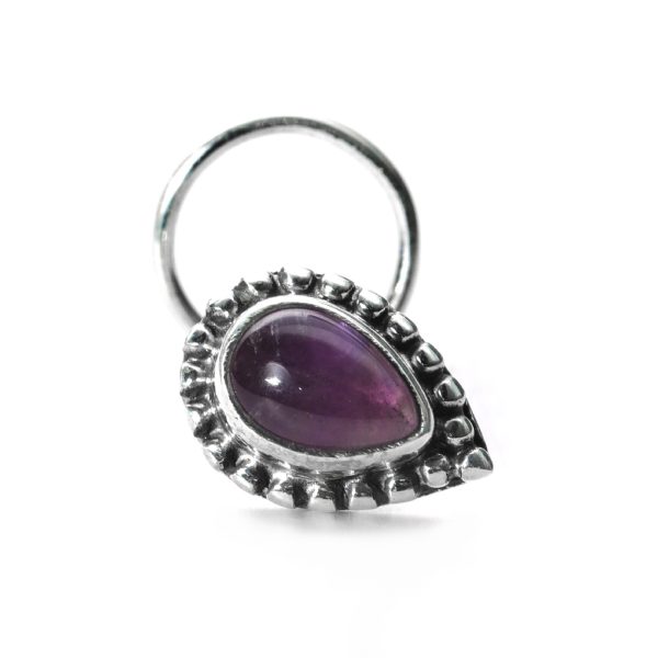SILVER NOSE PIN WIRE NOSE PIN STERLING SILVER 925 SILVER AMETHYST STONE NOSE PIN FOR GIRLS AND WOMENS