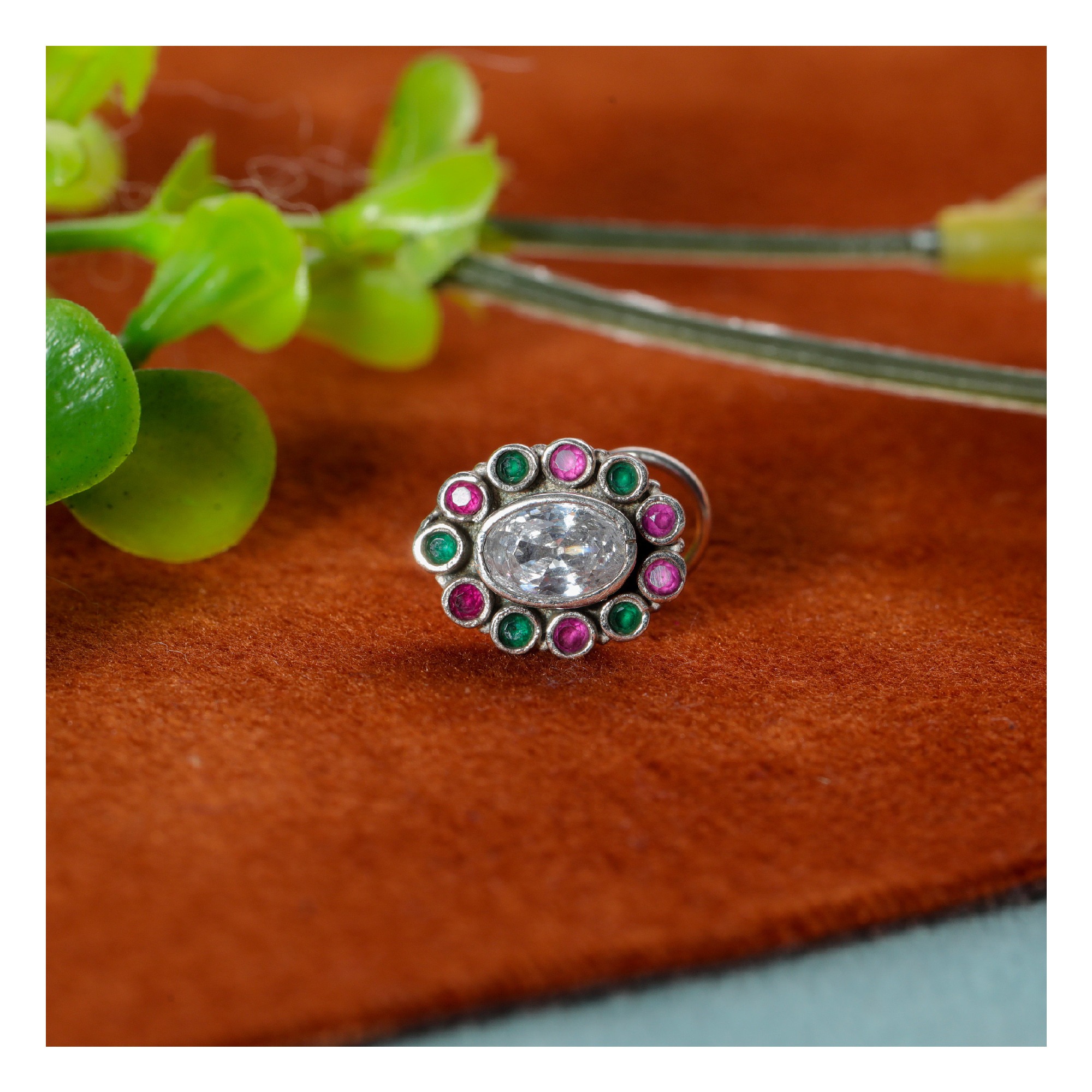 SILVER NOSE PIN WIRE NOSE PIN STERLING SILVER 925 SILVER MULTI COLOUR STONE NOSE PIN FOR GIRLS AND WOMENS - Image 2