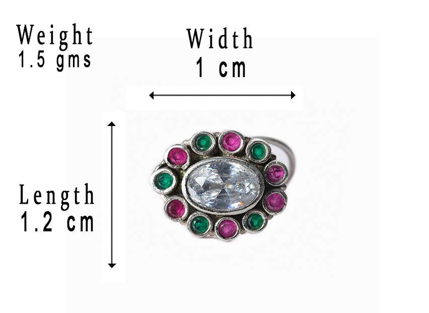 SILVER NOSE PIN WIRE NOSE PIN STERLING SILVER 925 SILVER MULTI COLOUR STONE NOSE PIN FOR GIRLS AND WOMENS - Image 5