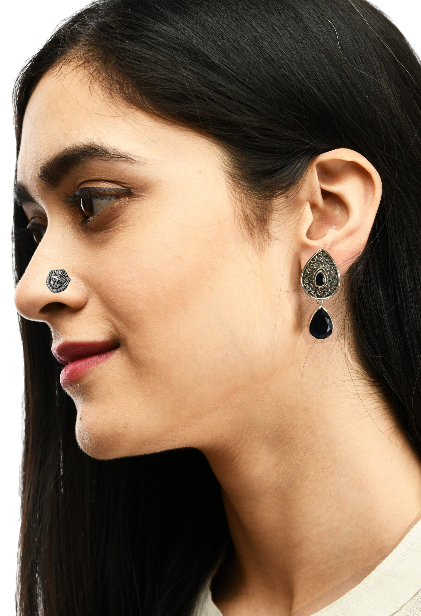 SILVER NOSE PIN KALI MATA WIRE NOSE PIN STERLING SILVER 925 SILVER OXIDIZED NOSE PIN FOR GIRLS AND WOMENS - Image 6