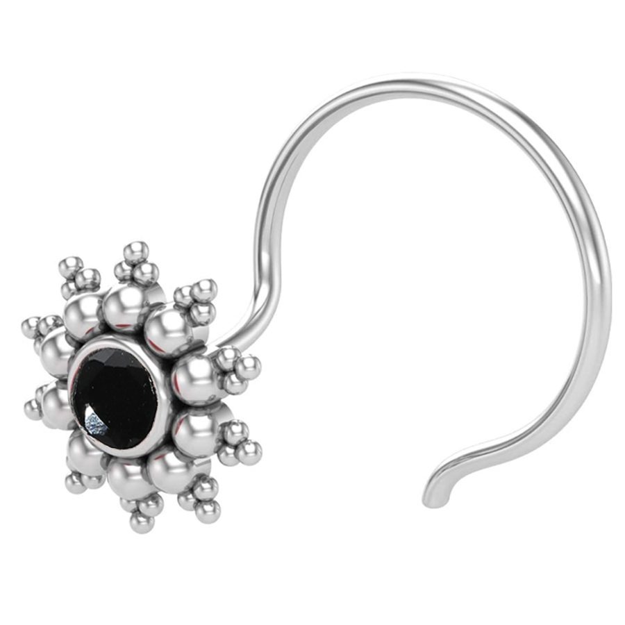 JSAJ BLACK ONYX STONE NOSEPIN WIRE NOSEPIN 925 STERLING SILVER FOR GIRLS WOMENS - Image 2